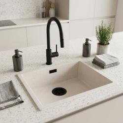 Sand White Sink 50x40 cm Under-Counter, Over-Counter with Matte Black Plug 1208970545